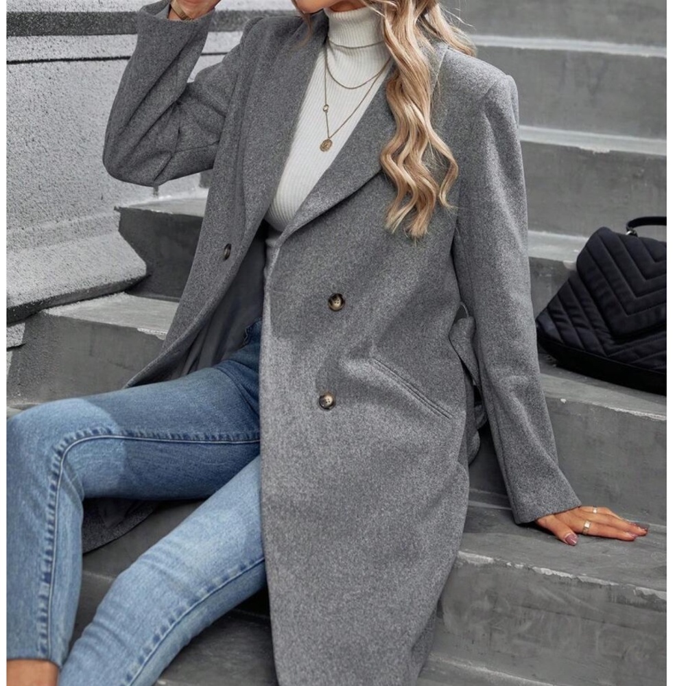 Classic Button Double Breasted Trench Coat Jacket - Picture 8 of 12